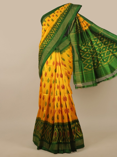 

Pothys Yellow & Green Ethnic Motifs Zari Pure Silk Saree