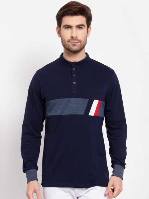 

Kalt Men Navy Blue Mandarin Collar T-shirt