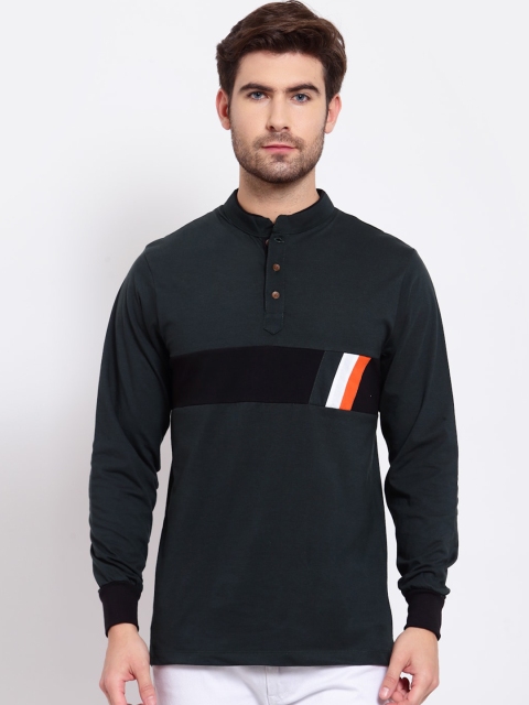 

Kalt Men Green Mandarin Collar T-shirt