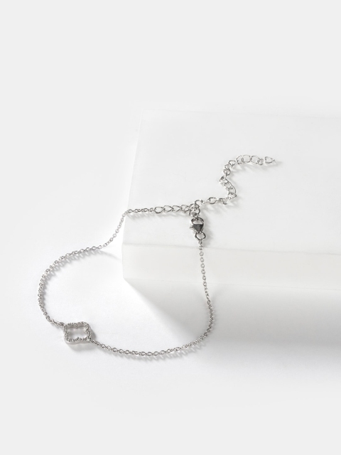 

SHAYA Silver-Toned & White Stone Studded The Last Leaf Anklet