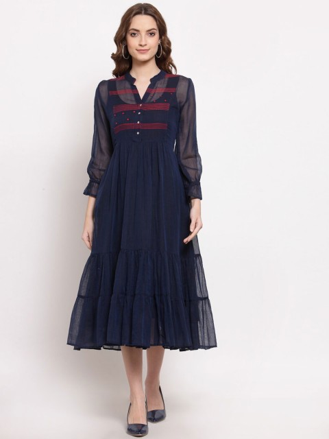 

TERQUOIS Navy Blue A-Line Midi Dress