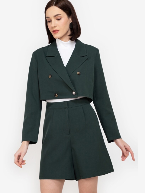 

ZALORA WORK Women Green Cropped Double Breasted Blazer