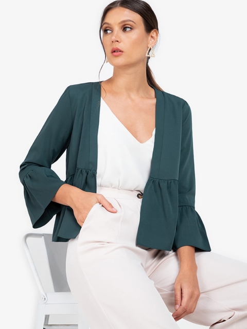 

ZALORA WORK Women Teal Green Open Front Jacket