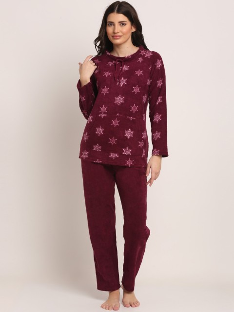 

Kanvin Women Maroon & White Printed Night suit