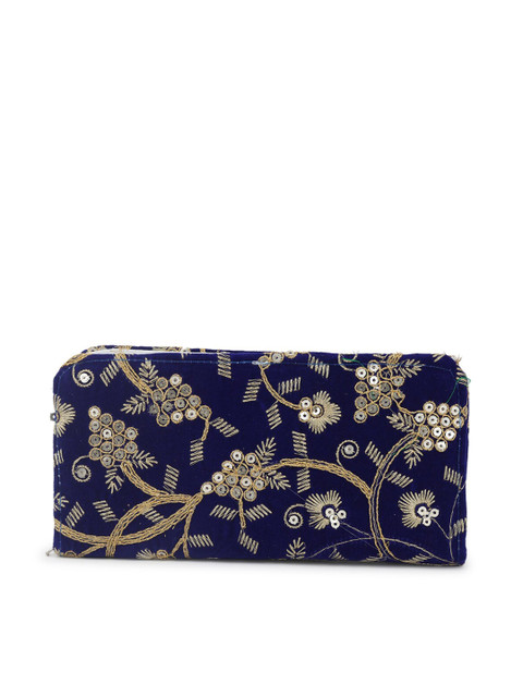 

gaura pakhi Blue & Gold-Toned Embroidered Purse Clutch