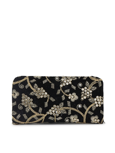 

gaura pakhi Black Embroidered Embellished Purse Clutch