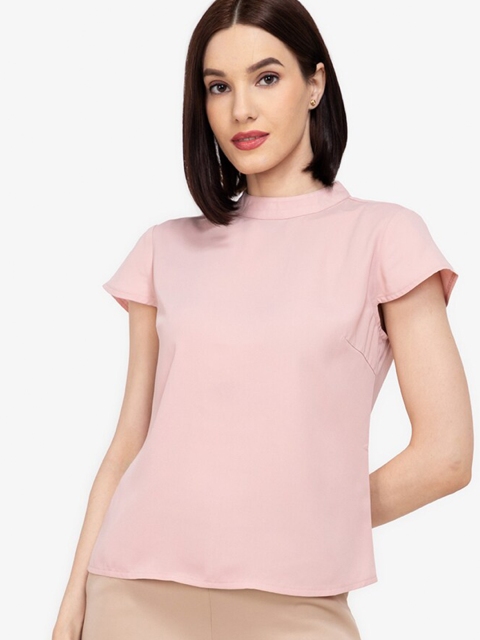 

ZALORA WORK Women Pink Solid High Neck Top