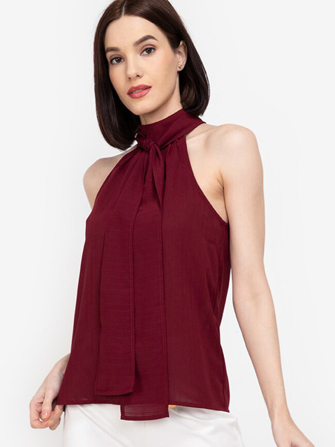 

ZALORA WORK Maroon Tie-Up Neck Top