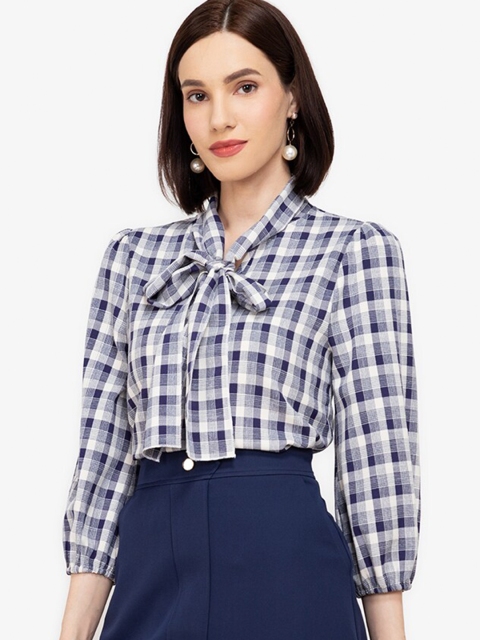 

ZALORA WORK Multi-coloured Checked Tie-Up Neck Top