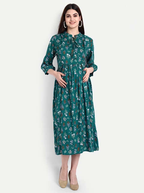 

Aaruvi Ruchi Verma Green Floral Maternity Midi Dress