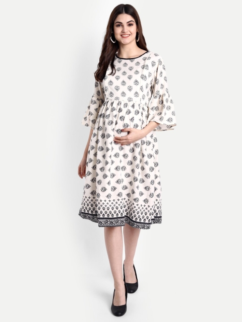 

Aaruvi Ruchi Verma White Floral Printed Maternity Dress