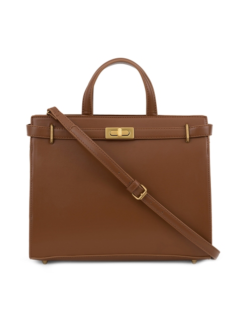 

MIRAGGIO Brown Solid Structured Handbag with Top Handles
