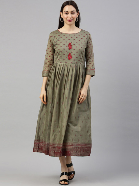 

GOLDSTROMS Women Green Ethnic Motifs Embroidered Anarkali Kurta