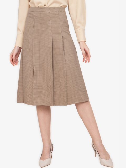 

ZALORA WORK Beige Checked Midi Pleated Skirt
