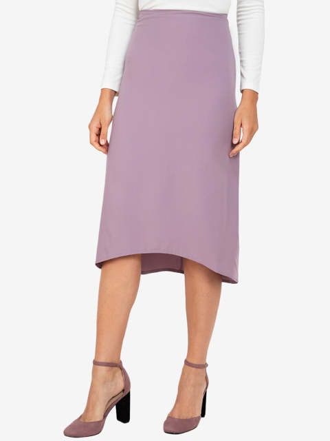 

ZALORA WORK Women Purple Solid Dip Hem Midi Skirt