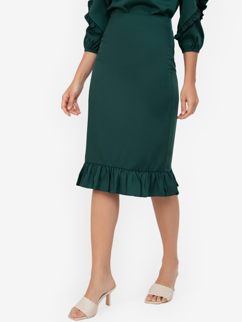 

ZALORA WORK Women Green Woven Frill Hem Skirt