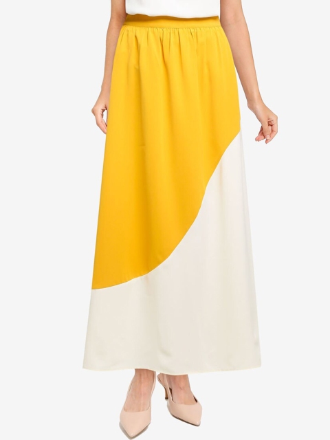 

ZALORA WORK Yellow & Off-White Colourblocked Maxi Skirt