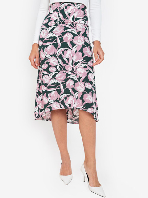 

ZALORA WORK Women Green & Pink Printed A-line Midi Skirt