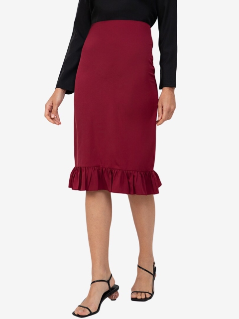 

ZALORA WORK Women Red Solid Frill Hem Skirt