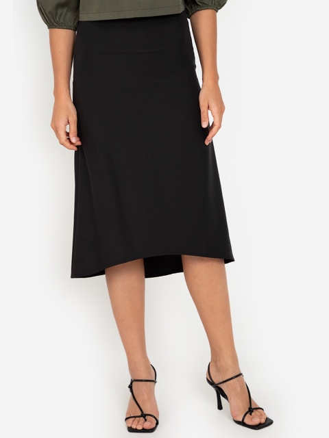 

ZALORA WORK Black Solid Dip Hem A-Line Skirt