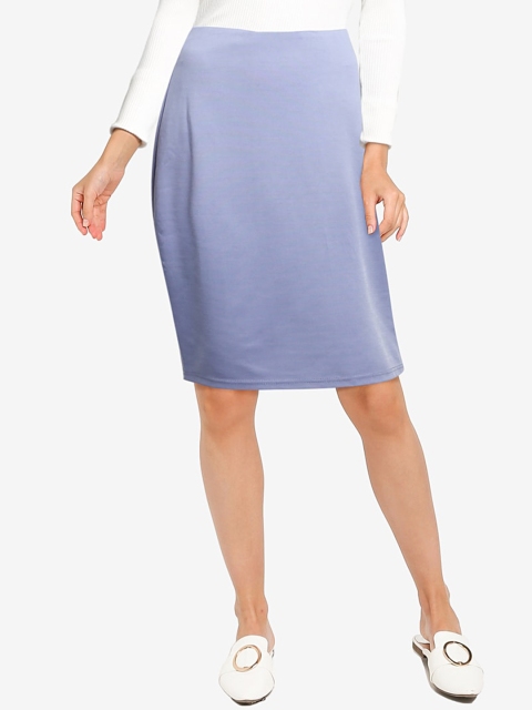 

ZALORA WORK Women Blue Solid Straight Work Skirt