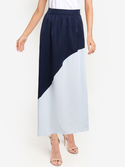 

ZALORA WORK Women Blue & Grey Colourblocked Maxi Skirt