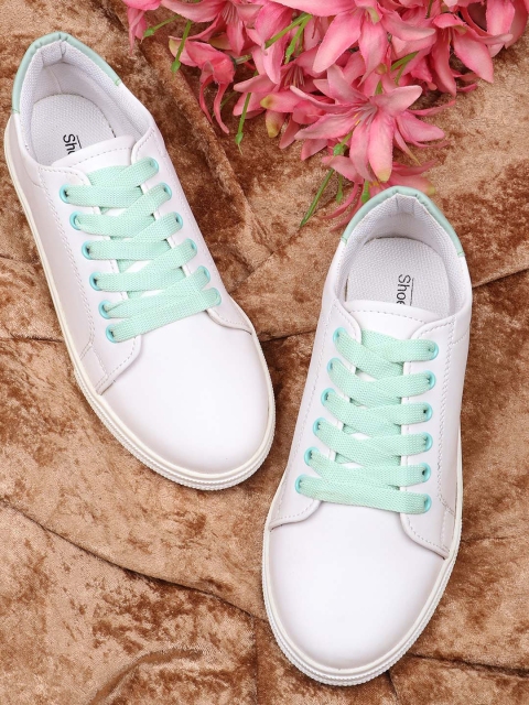 

Shoetopia Girls White & Green Solid Sneakers