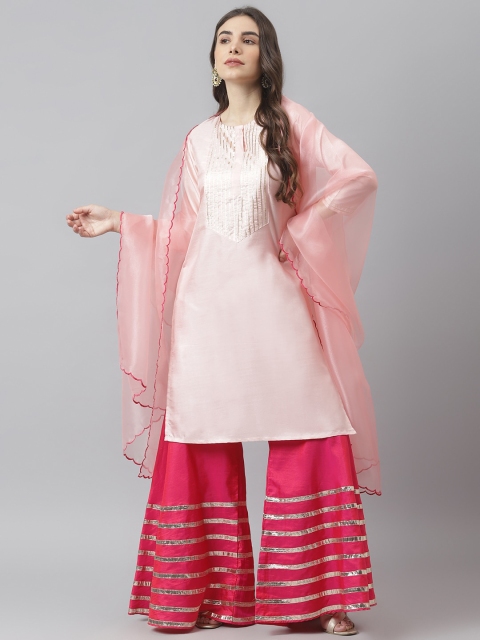 

SIAH Women Peach-Coloured Yoke Design Kurta with Sharara & With Dupatta