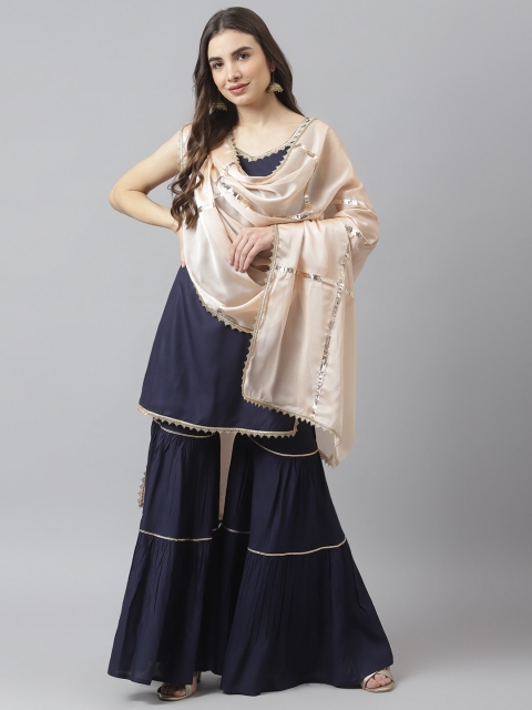 

SIAH Women Navy Blue Gotta Patti Kurti with Sharara & With Dupatta