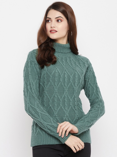 

Octave Women Green Self Design Turtle Neck Pullover