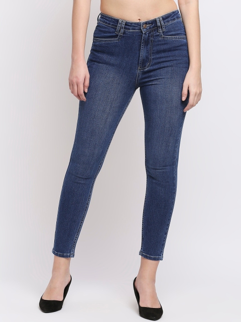 

PURPLE WATER Women Blue Slim Fit High-Rise Low Distress Light Fade Stretchable Jeans