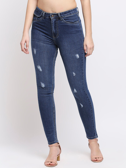 

PURPLE WATER Women Blue Slim Fit High-Rise Low Distress Light Fade Jeans