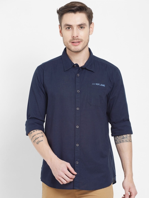 

Pepe Jeans Men Navy Blue Casual Pure Cotton Shirt