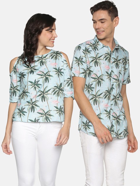 

Tusok Men Blue Smart Floral Printed Casual Shirt