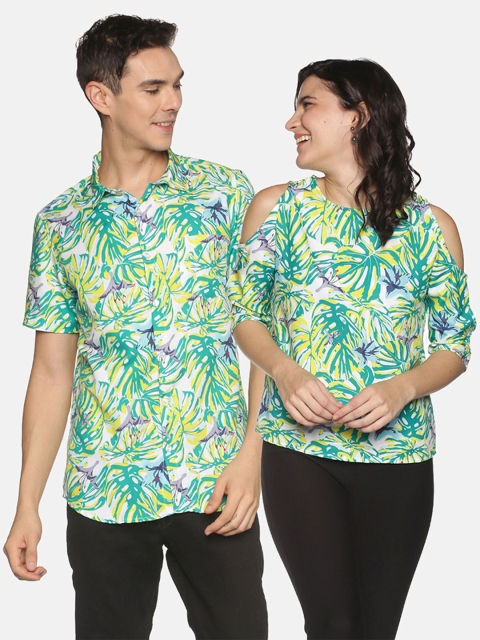 

Tusok Men Yellow Smart Tropical Printed Casual Shirt