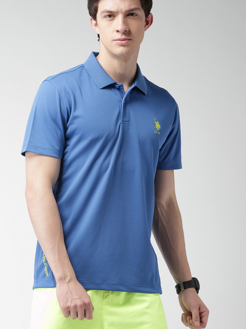 

U.S. Polo Assn. Men Blue Solid Polo T-shirt