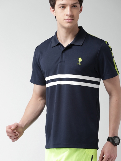 

U.S. Polo Assn. Men Navy & White Striped Polo T-shirt, Navy blue