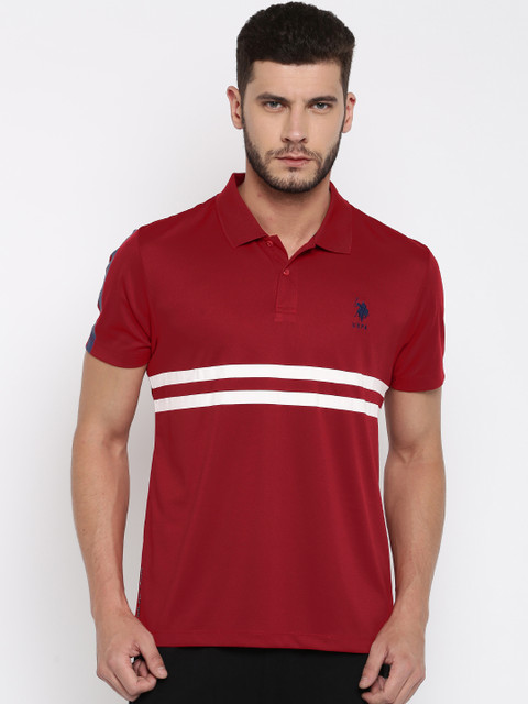 

U.S. Polo Assn. Men Red Striped Polo T-shirt