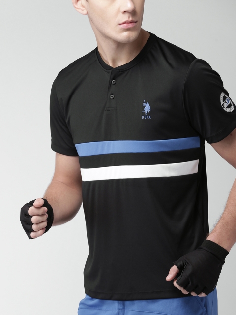 

U.S. Polo Assn. Men Black Striped Henley Neck T-shirt