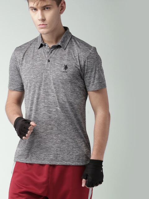 

U.S. Polo Assn. Men Grey Melange Self-Design Polo Collar T-shirt