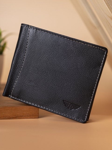 

Red Tape Men Black Textured Leather Two Fold Wallet