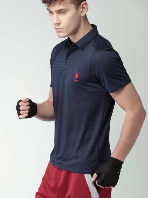

U.S. Polo Assn. Men Navy Blue Striped Polo Collar T-shirt