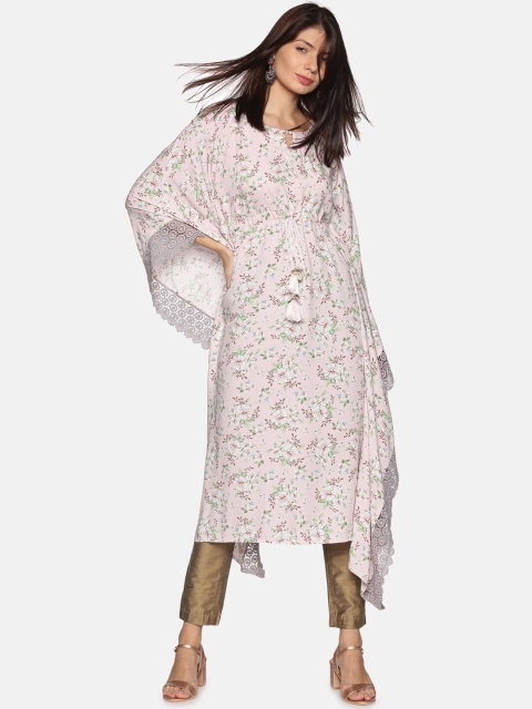 

Palakh Women Pink & Grey Floral Printed Kaftan Nightdress