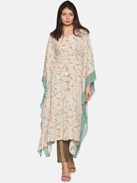 

Palakh Women Green & Beige Floral Printed Kaftan Nightdress