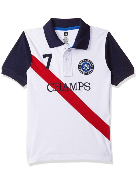 

612 league Boys White Colourblocked Polo Collar Applique T-shirt