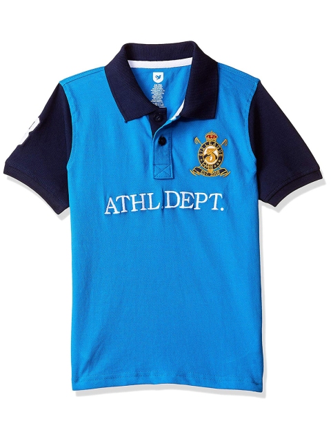 

612 league Boys Blue Typography Printed Cotton Polo Collar T-shirt