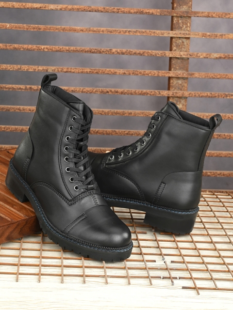 

MUZZATI Men Black Round Toe Lace Up Boots