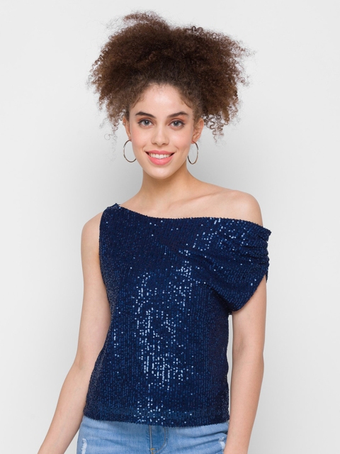 

Globus Navy Blue Embellished Net Top