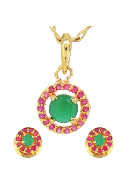 

Tistabene Women Green & Red Classic Panna Manak Work Pendant Set