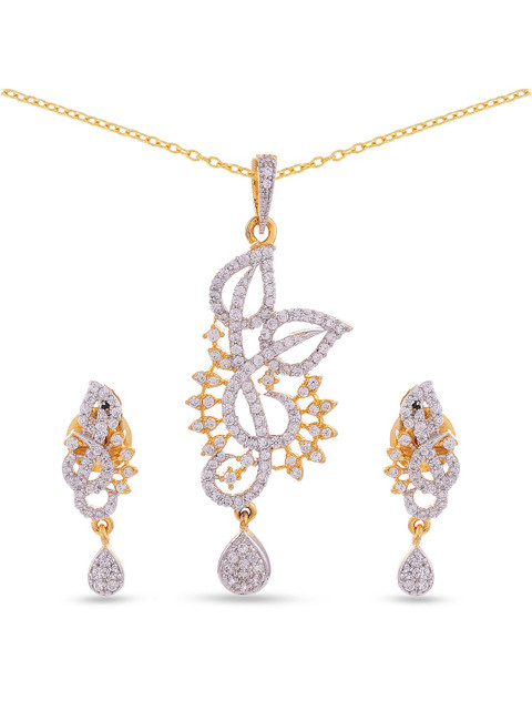 

Tistabene Gold-Plated White Stone-Studded Floral Modern Designer Pendant Set